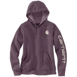 'Carhartt' Women's Clarksburg Logo Sleeve Graphic Hoodie - Blackberry Heather -Bold Basics 102791 V27 WS22 e V2 1024x1024@2x