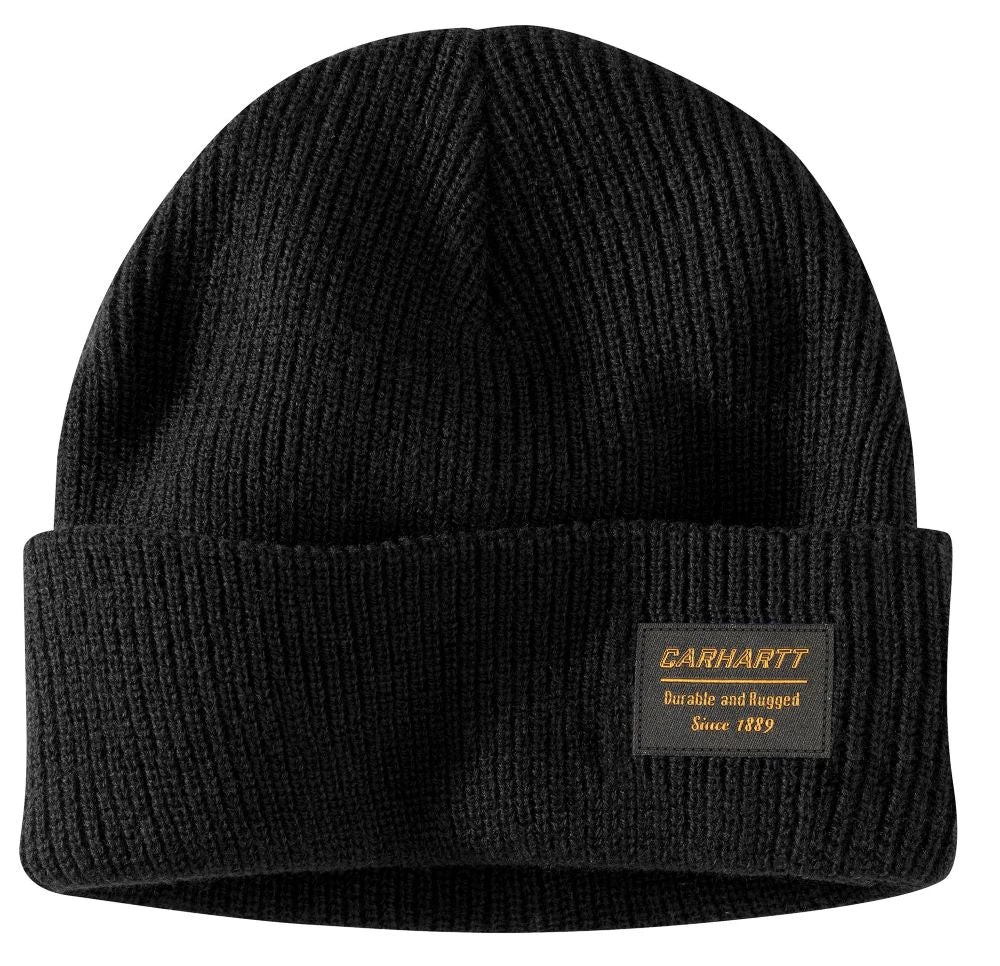 'Carhartt' Men's Knit Rugged Patch Beanie - Black 1 'Carhartt' Men's Knit Rugged Patch Beanie - Black