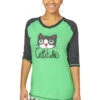 'Lazy One' Women's Cattitude Tall Tee - Green / Grey