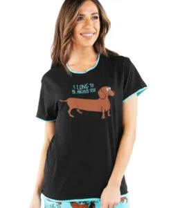 'Lazy One' Women's Long To Be Around You PJ Tee - Black